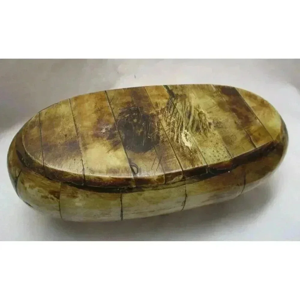 Bone Oval Box with Brass inlay trinket box Jewelry‎ latched midcentury modern